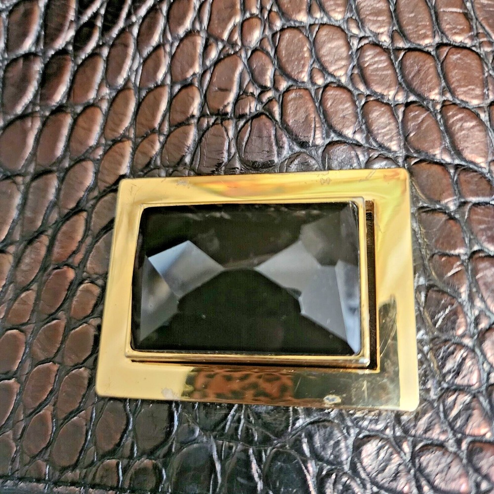 Badgley Mischka Leather Handbag Metallic Brown/Black Croc Embossed Look - Picture 10 of 12